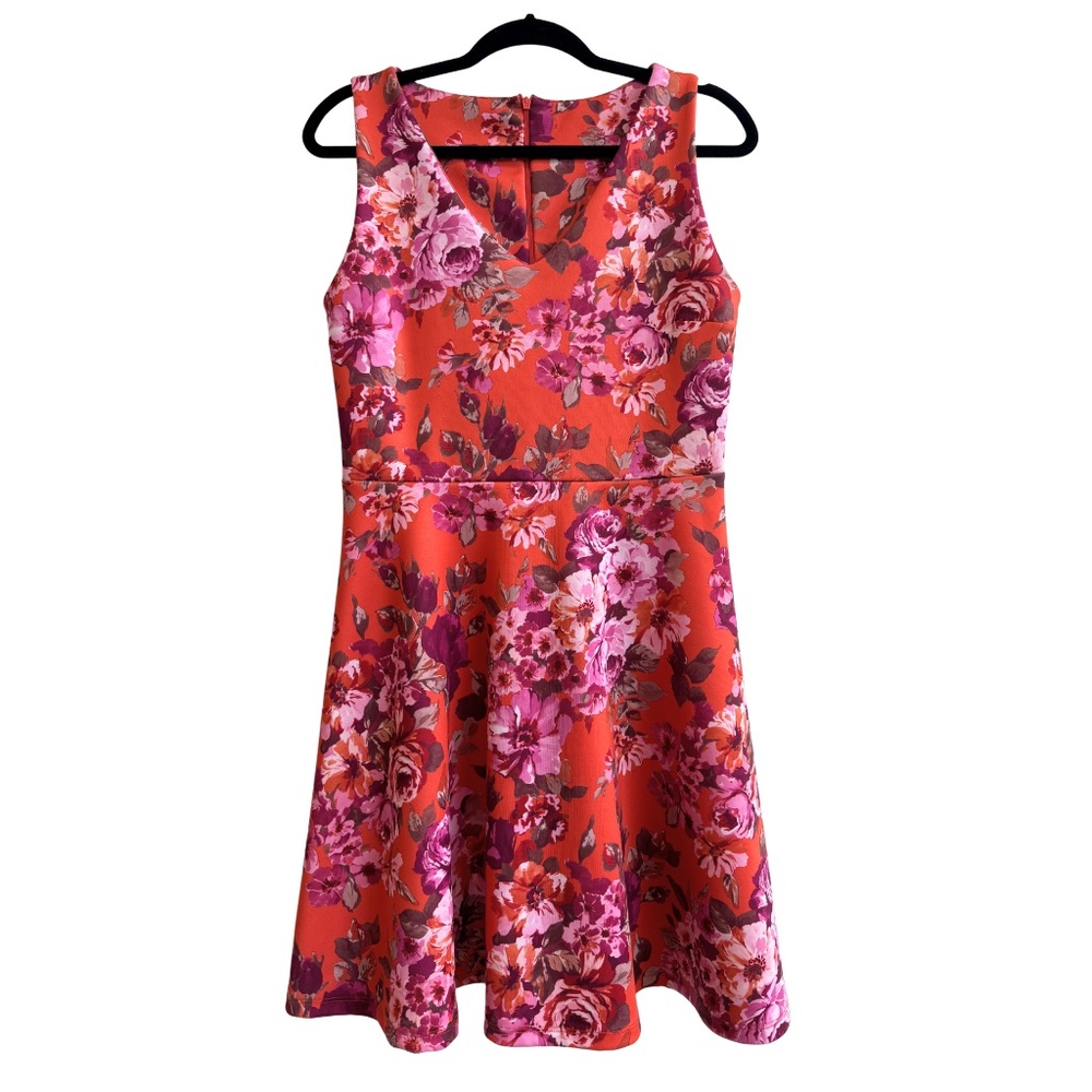 Orange & Pink Floral A-Line Dress Size L